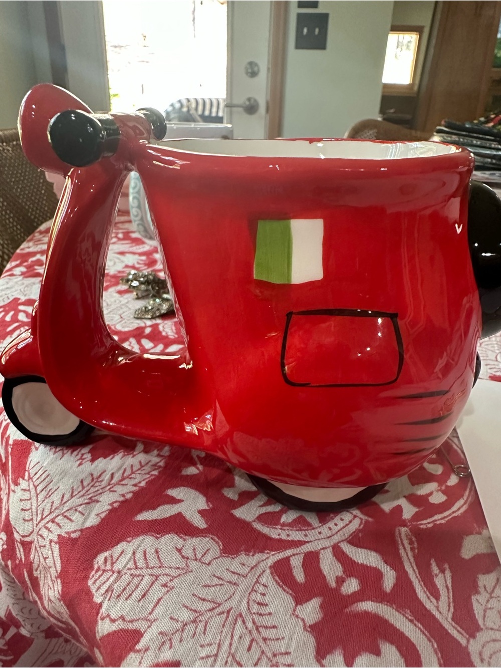 Red Ceramic Vespa Scooter Mug - Decorative Home Kitchen Cup